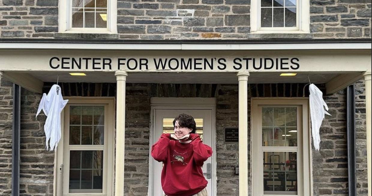 Oscar outside the center for Women’s, Gender, and Sexuality Studies on Halloween. 