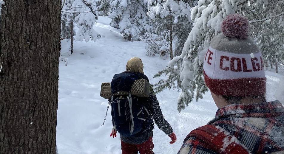 Oscar and fellow Colgate students on a winter hiking trip to Bald Mountain, led by Colgate’s Outdoor Education.