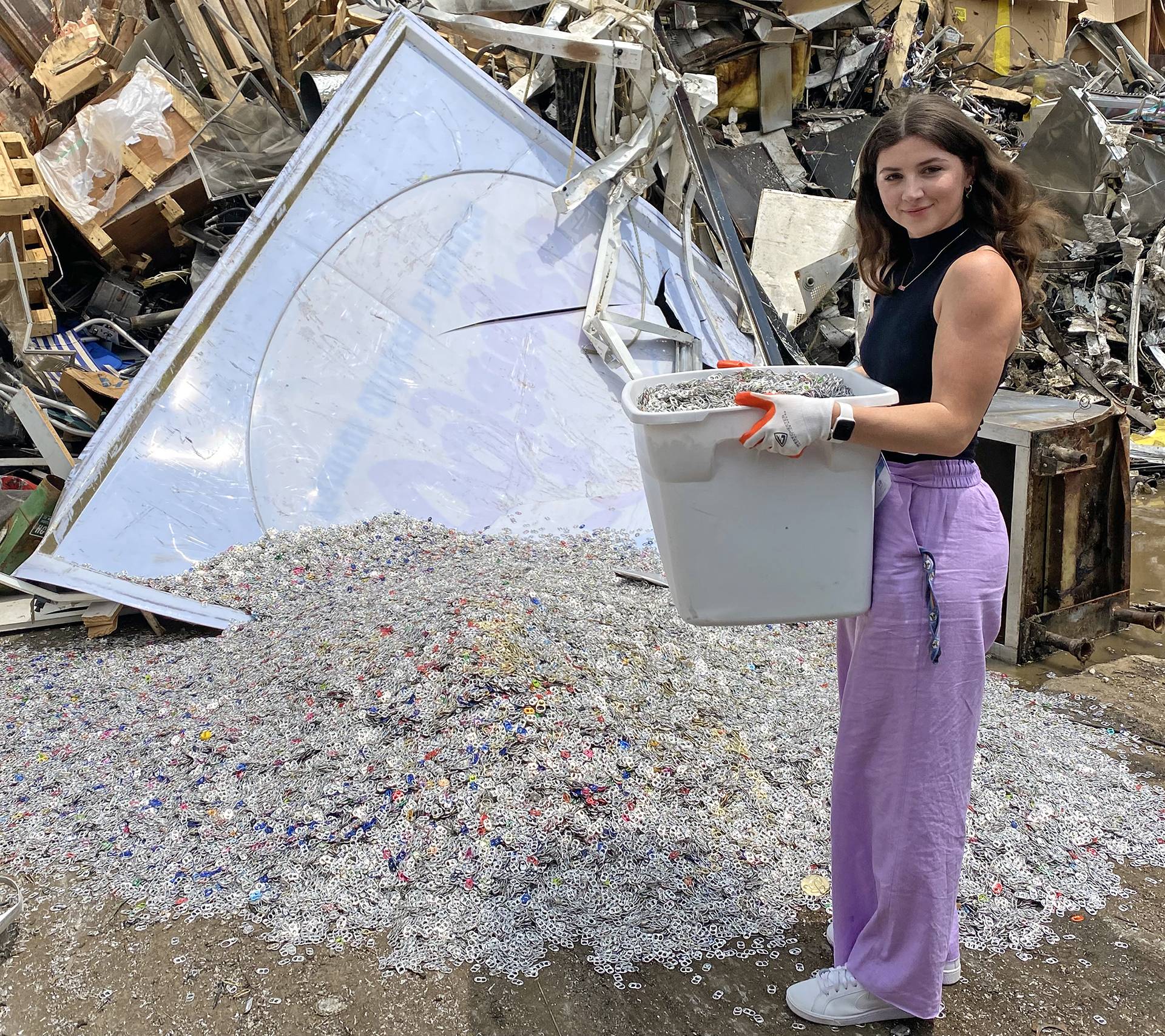 Lily Spinner collecting pop tabs 