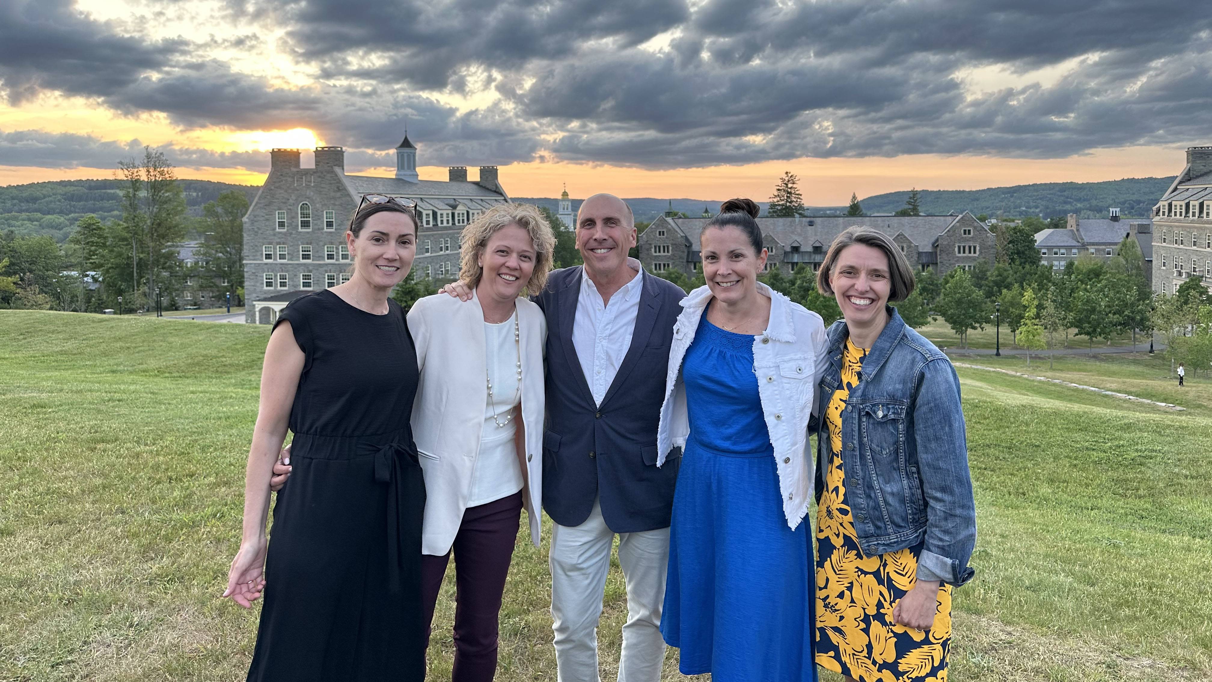 Johanna Ames and friends with President Casey on Colgate's campus