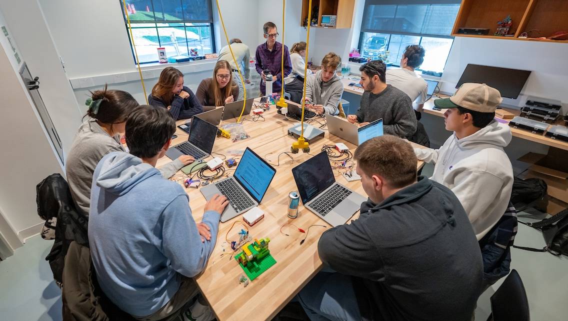 Students work in a makerspace in Bernstein Hall
