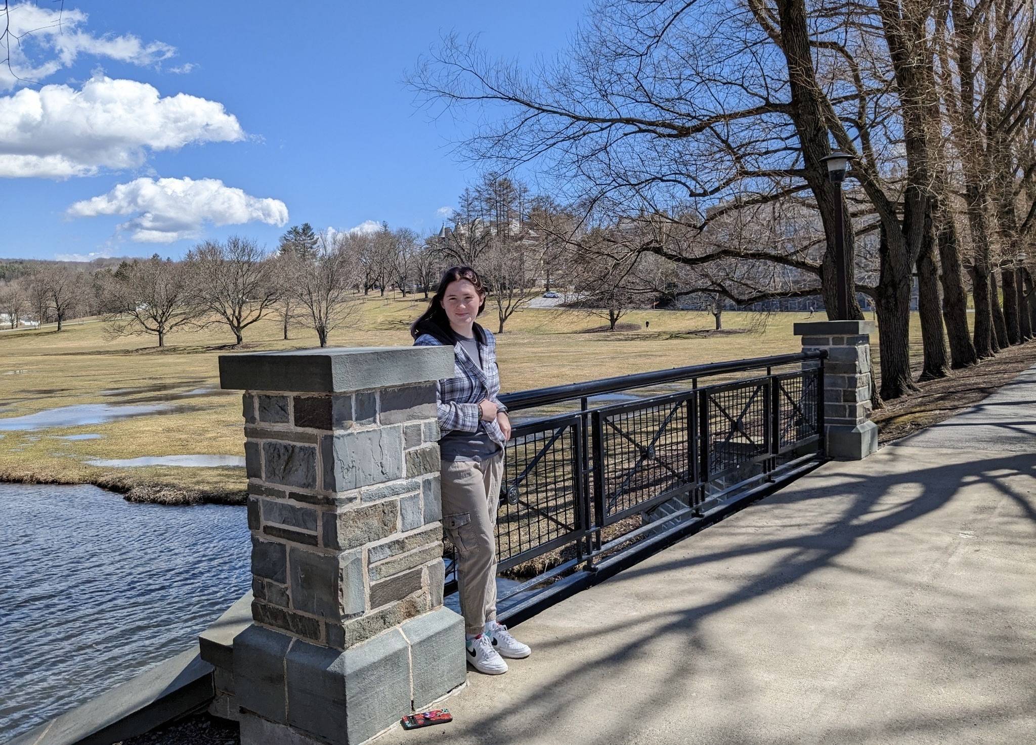 Molly on the Willow Path bridge, overlooking Taylor Lake during her first visit to Colgate as a high school senior
