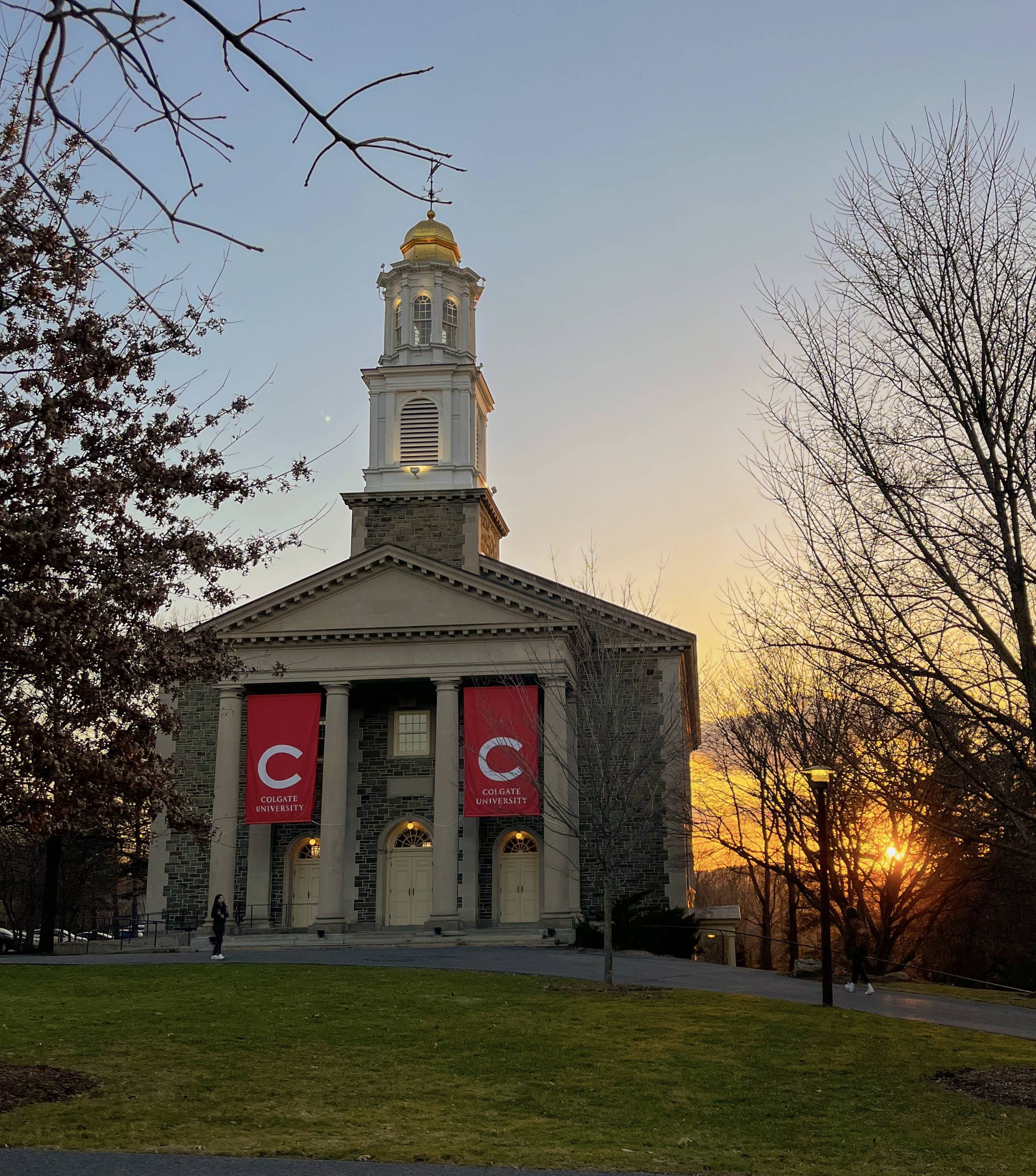 Memorial Chapel at sunset, photographed by Grace on one of her campus walks