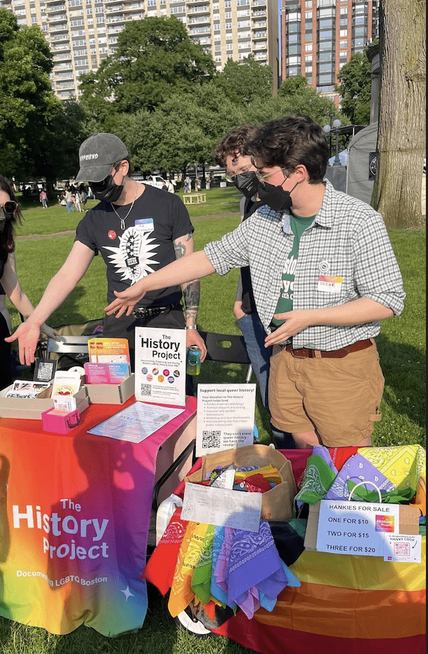 Oscar Brown ’26 tables at a Pride Month event with Queer History Boston