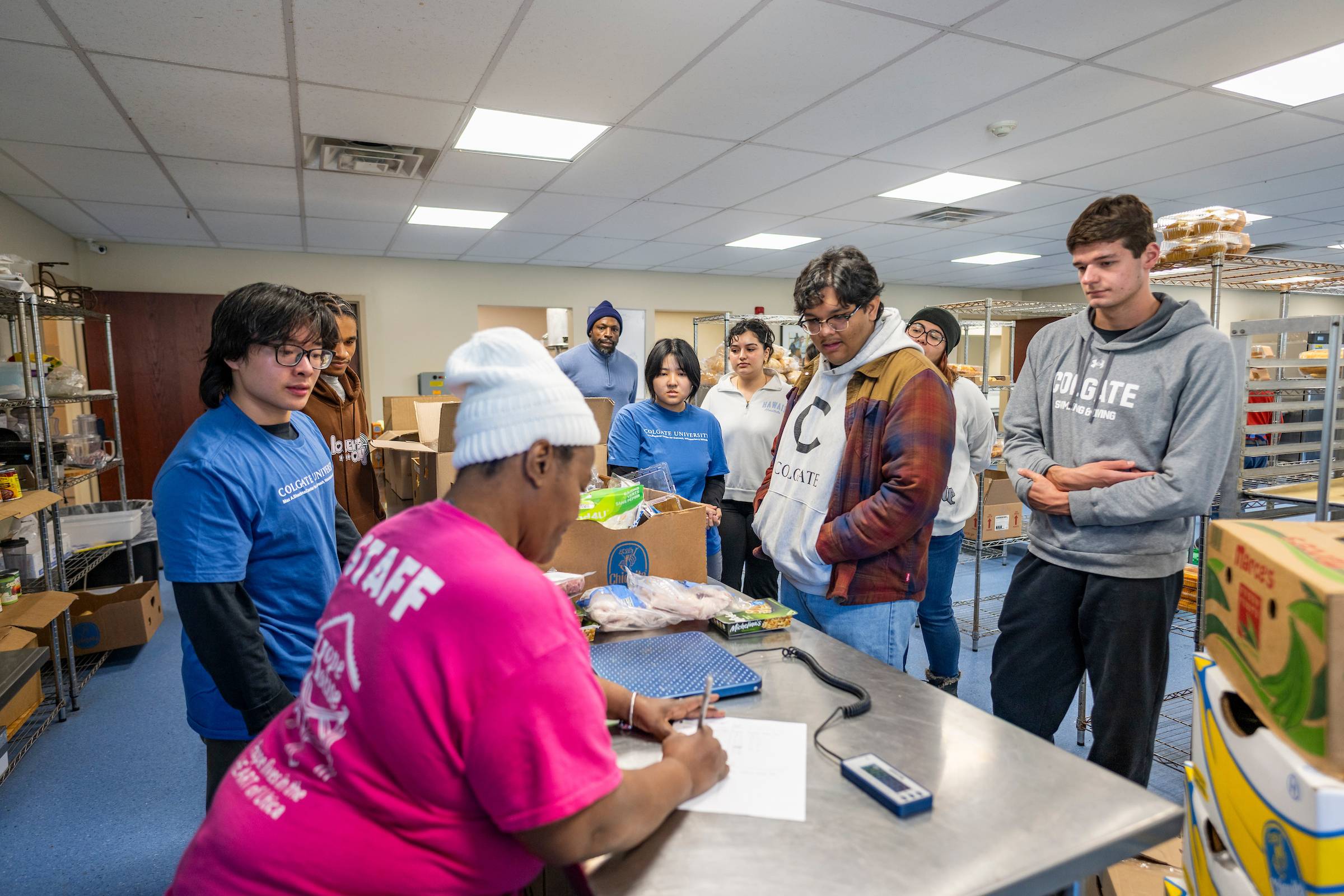 Students huddle up for instruction