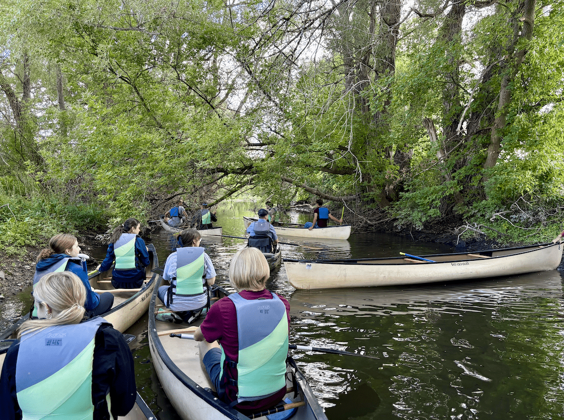 Students canoeing as part of the Rivers course.