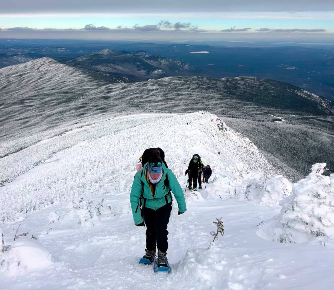 Students hiking in the winter
