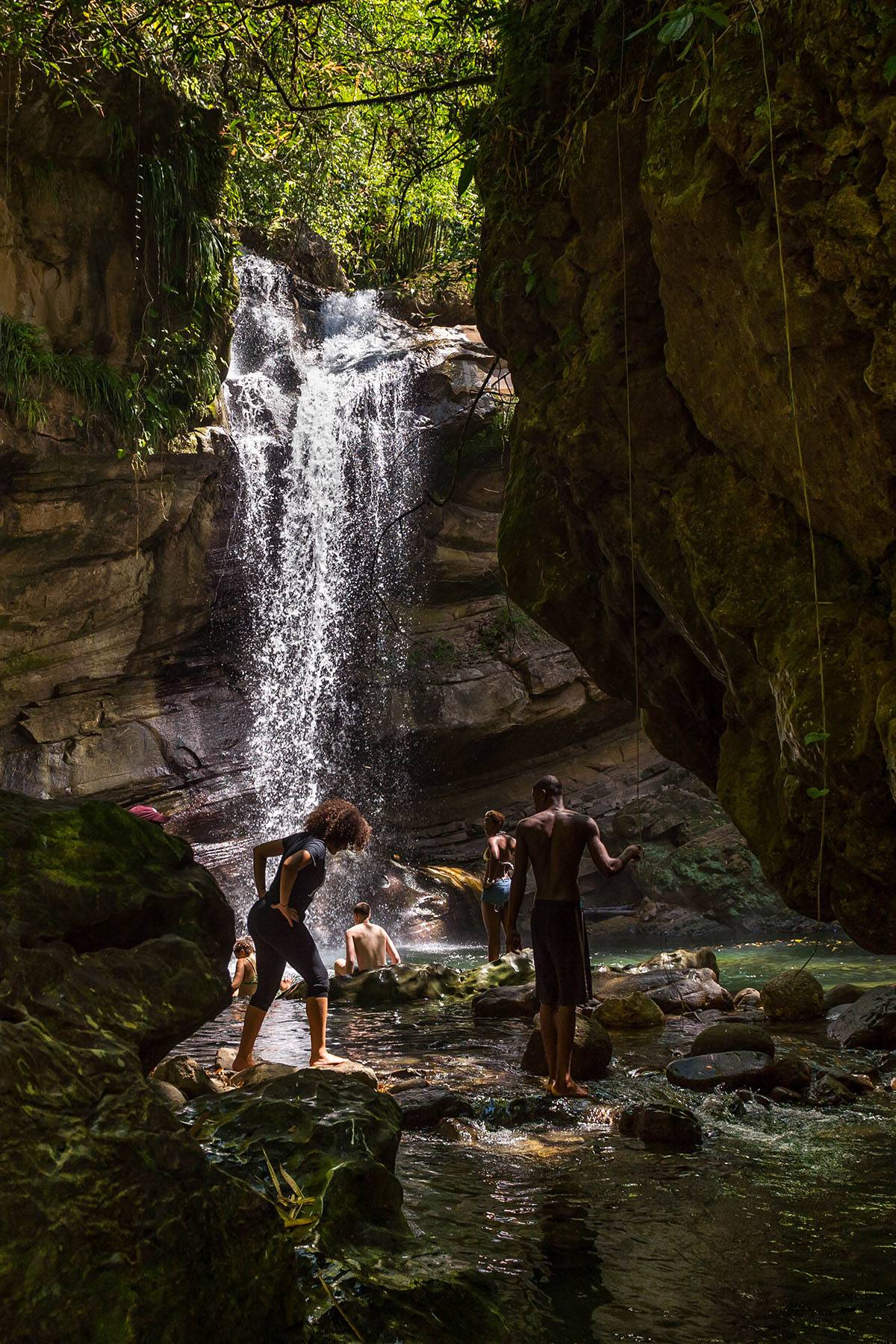 Students at a swim hole in Jamaica