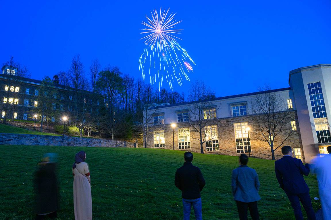 Fireworks display over campus