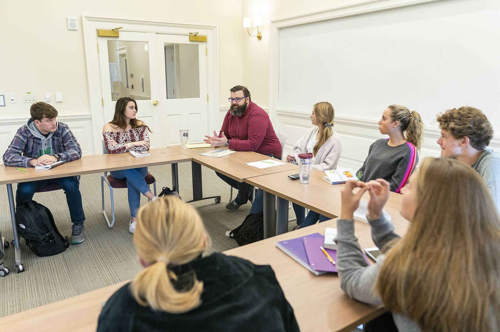 An FSEM class meets in Pinchin Hall