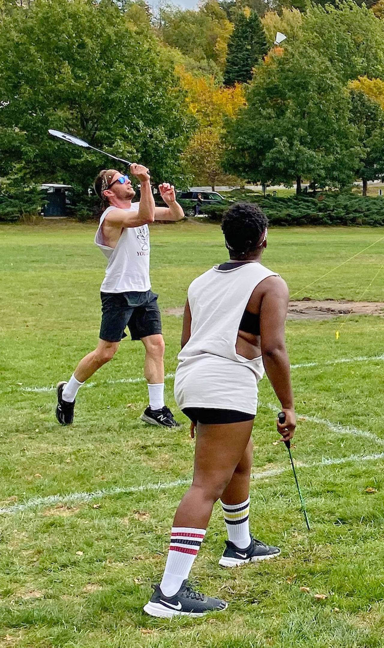 Students playing badminton