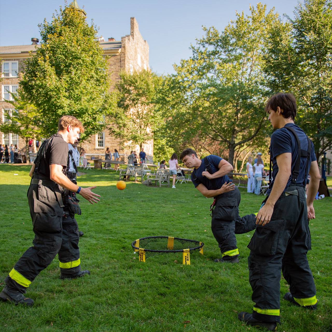 Students playing a game on the quad