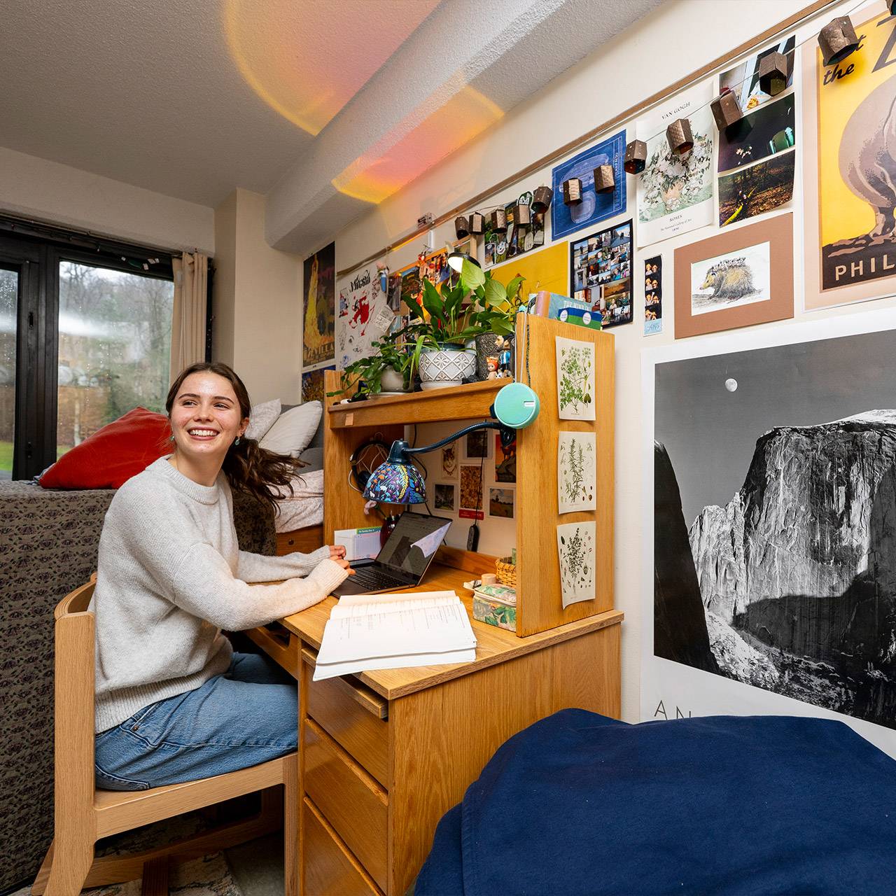 Student in dorm room