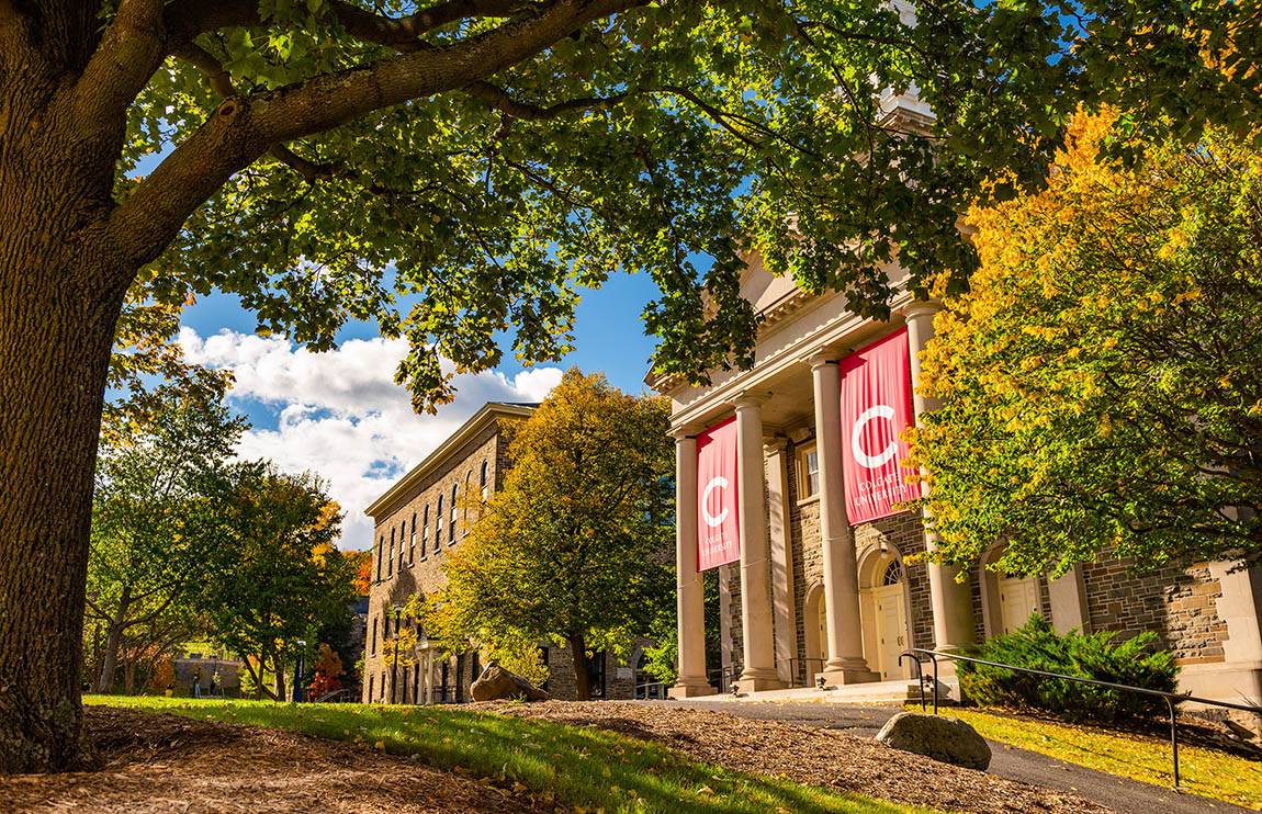 A fall scene of the Memorial Chapel