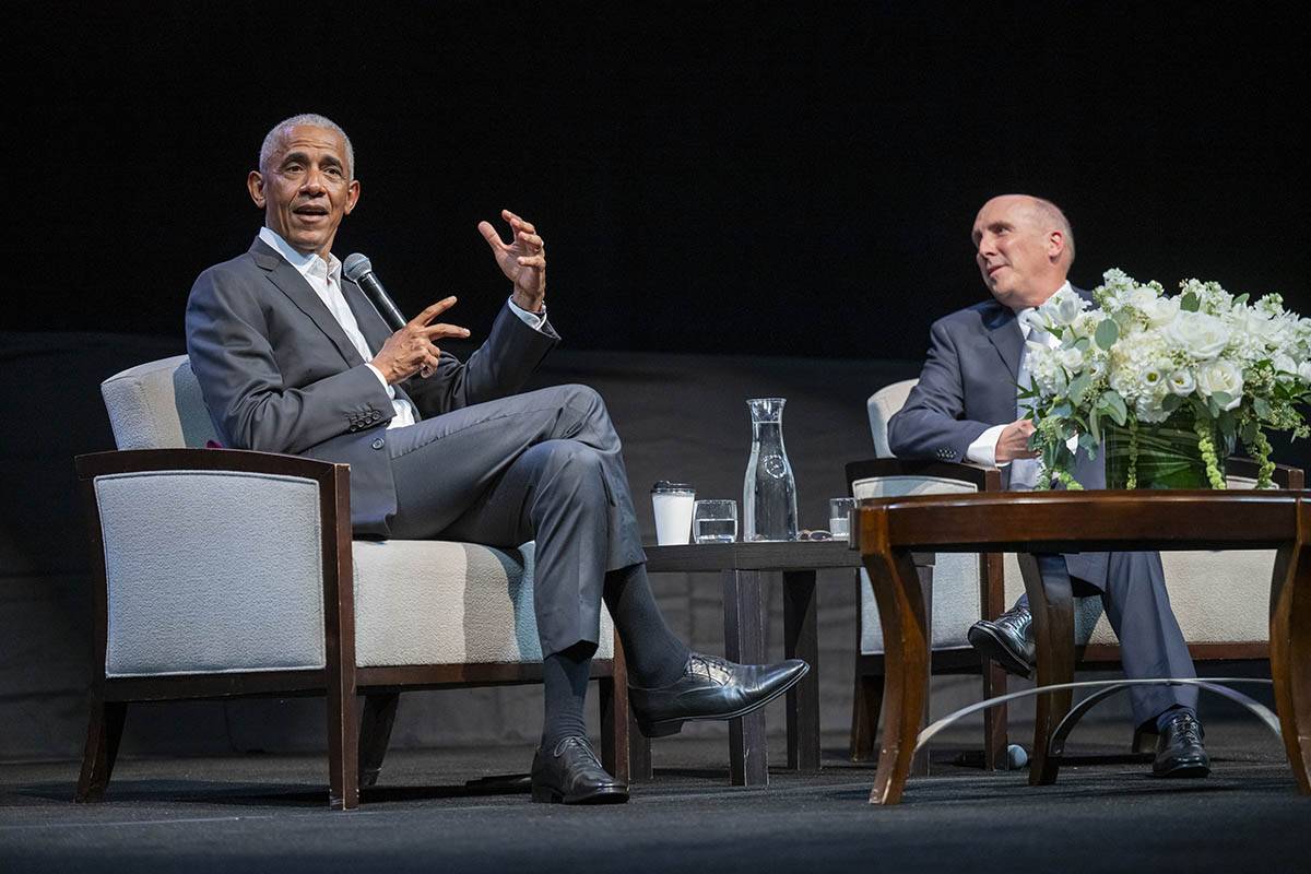 President Barack Obama and Brian Casey on stage
