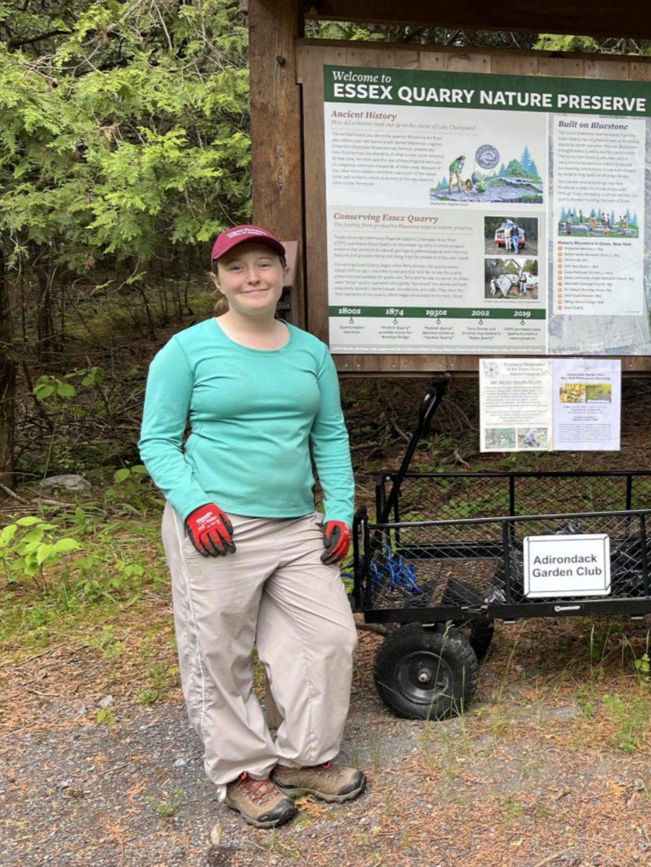 Miriam Garnaas ’28 helps maintain trails this summer with Champlain Area Trails (CATs), a non-profit organization in the Adirondacks this summer as part of the Upstate Institute Summer Field School.
