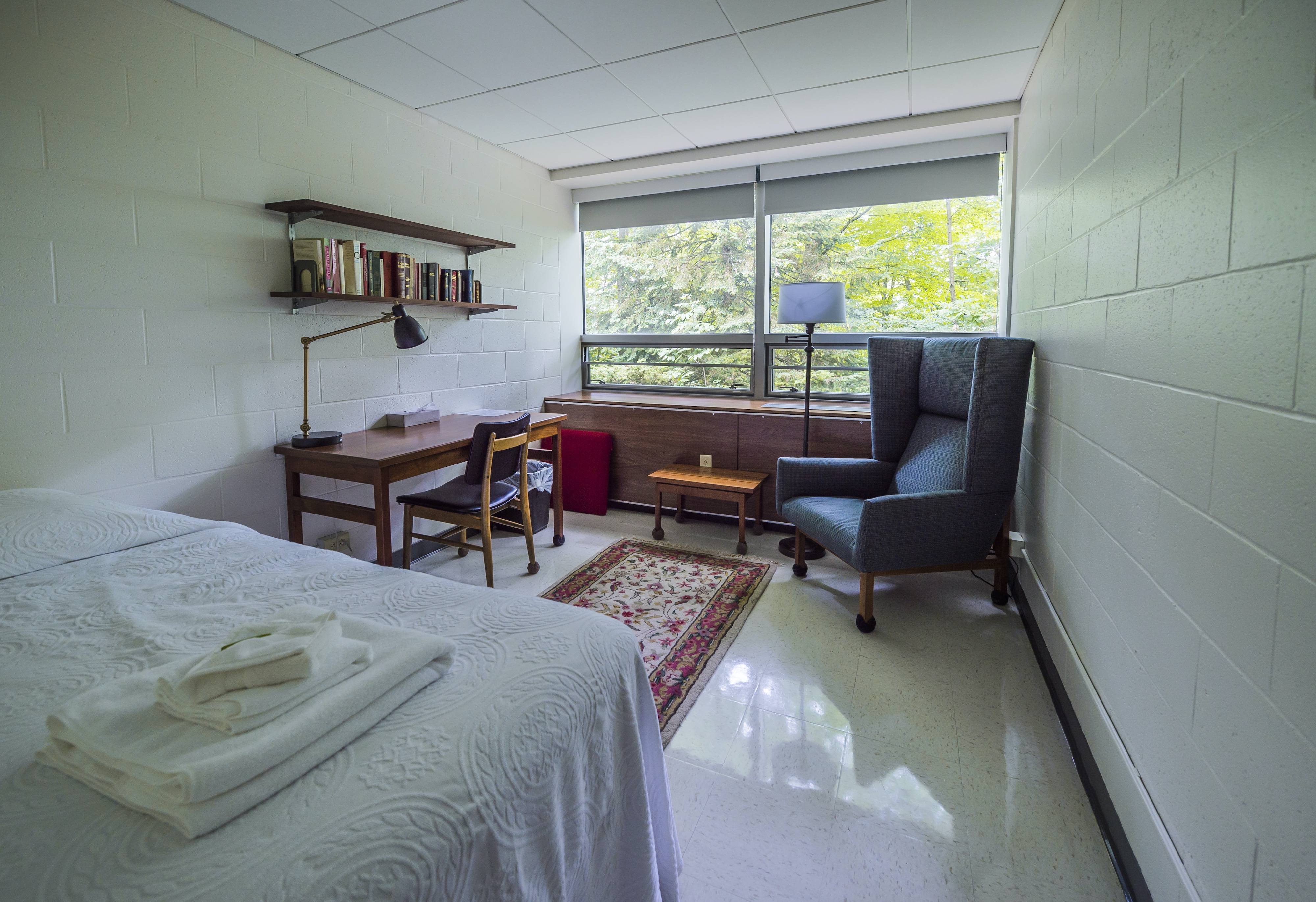 Interior of a bedroom for retreat guests at Chapel House.