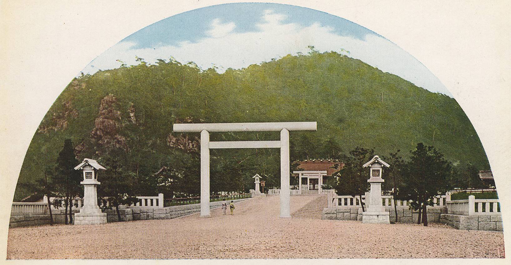 "The Shinto shrine that protects Korea." From a series of postcards dedicated to famous spots in Keijō (as Seoul was known during Japanese colonial rule during the first half of the twentieth century).