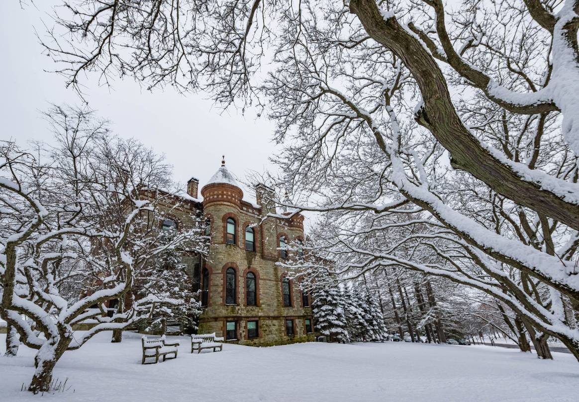 Winter image with JBC Hall in the background