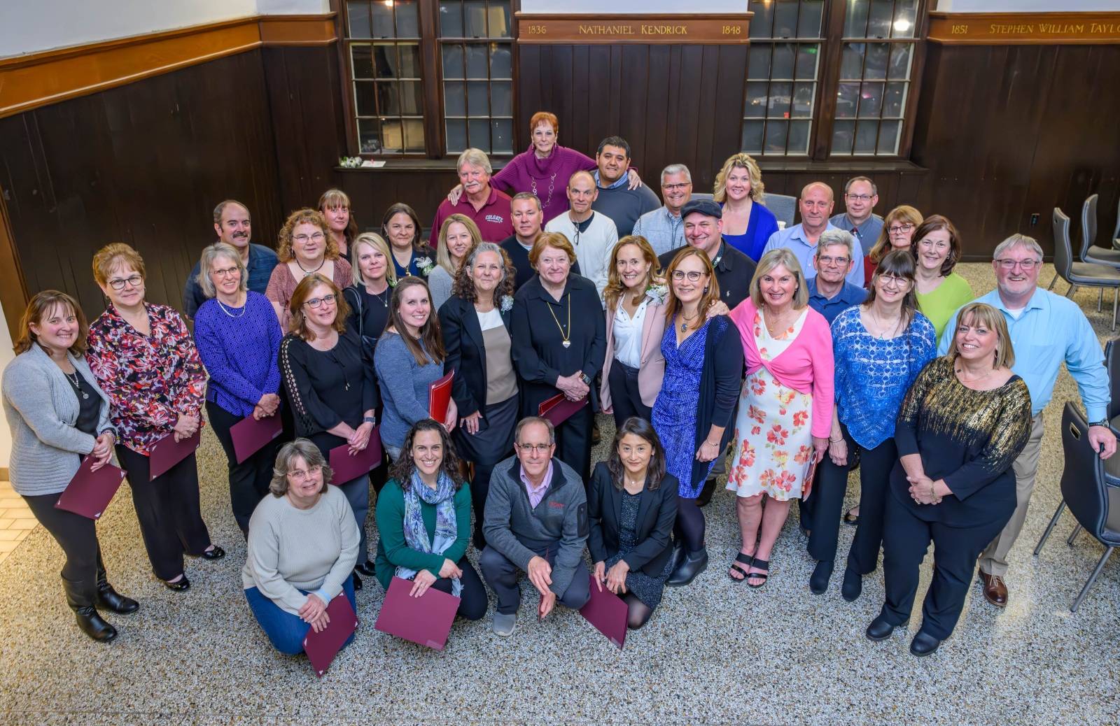 Colgate staff members gathered in the Hall of Presidents to celebrate service milestones.
