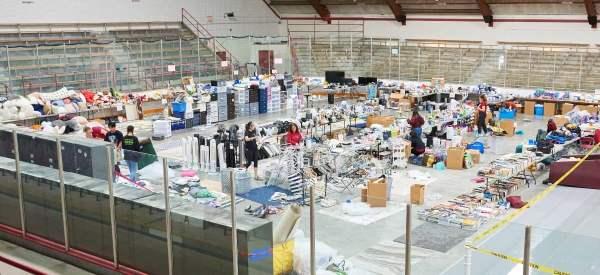 Image of Starr Rink filled with donated items