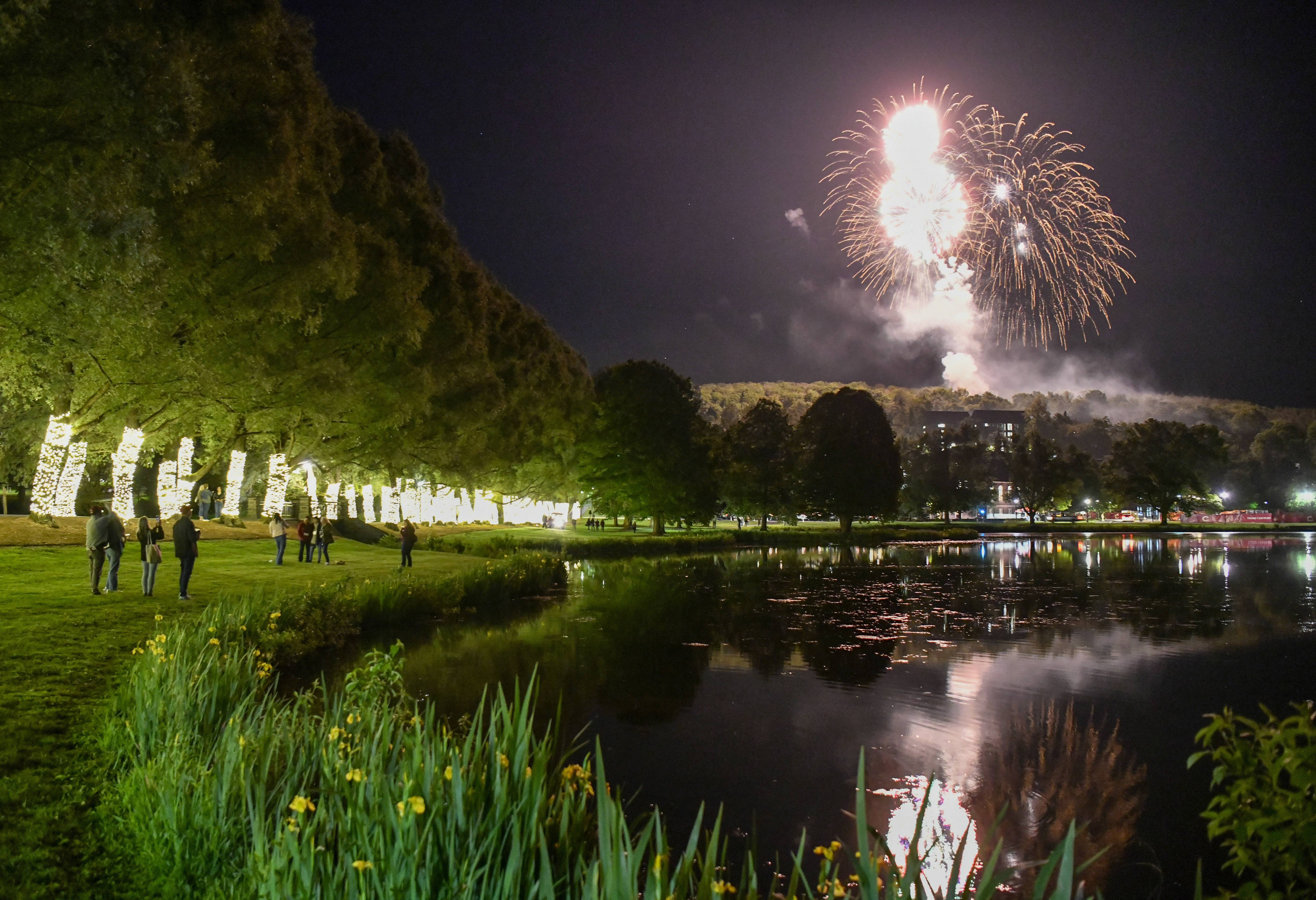 Photo of Taylor Lake with fireworks at reunion 2024.