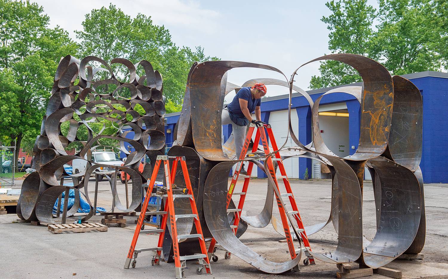 Student working on a sculpture