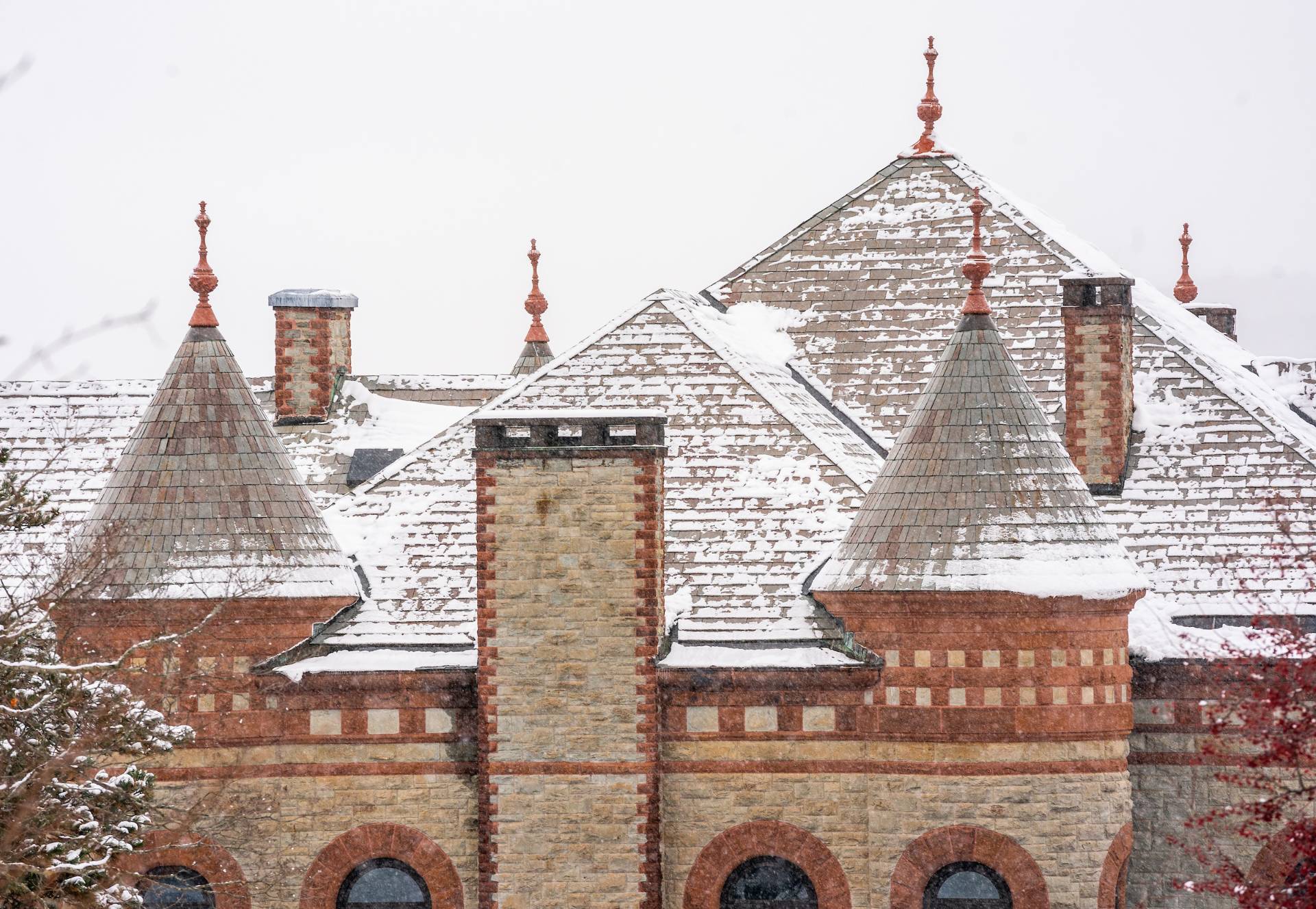 Light snow on the roof of James B. Colgate