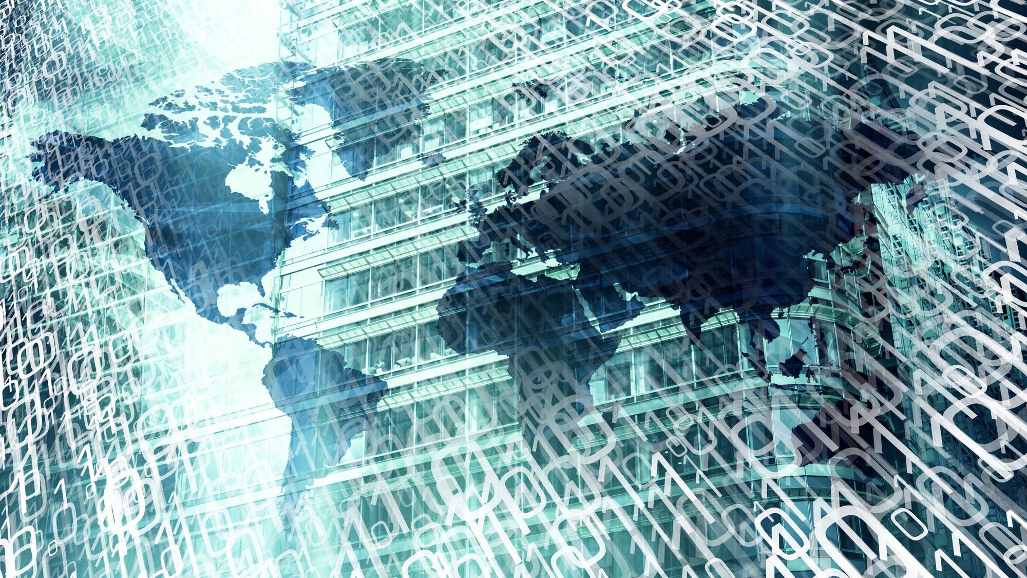 Image of globe over buildings