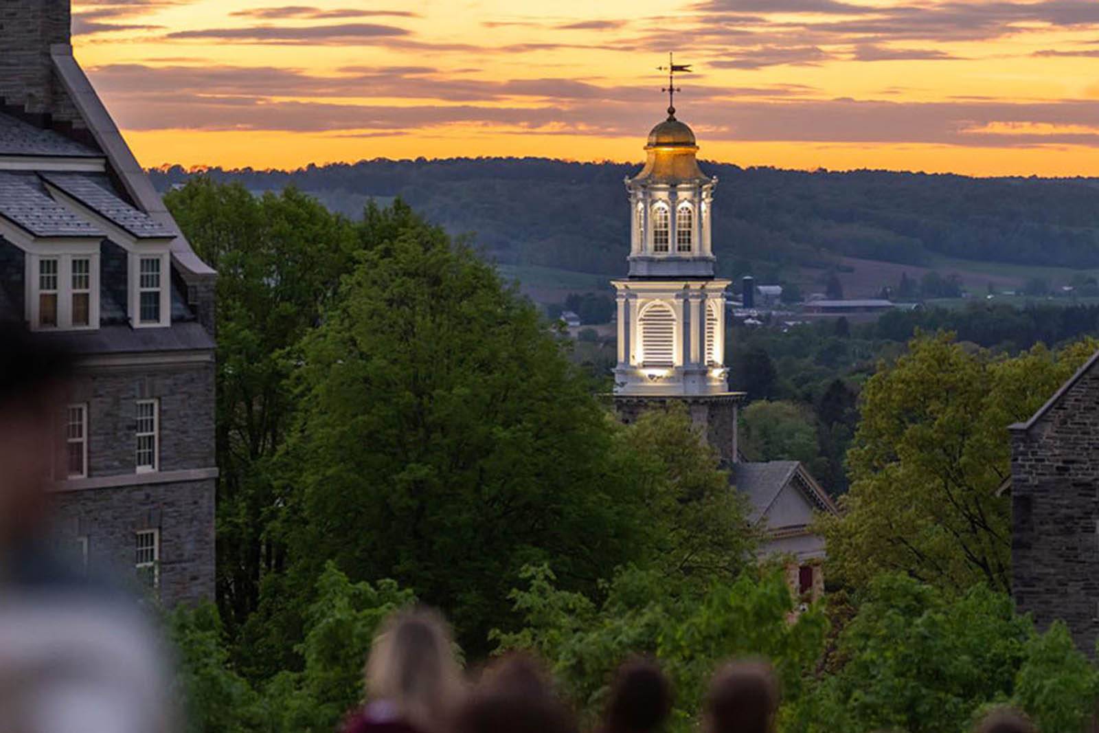 Sunset overlooking Memorial Chapel spire
