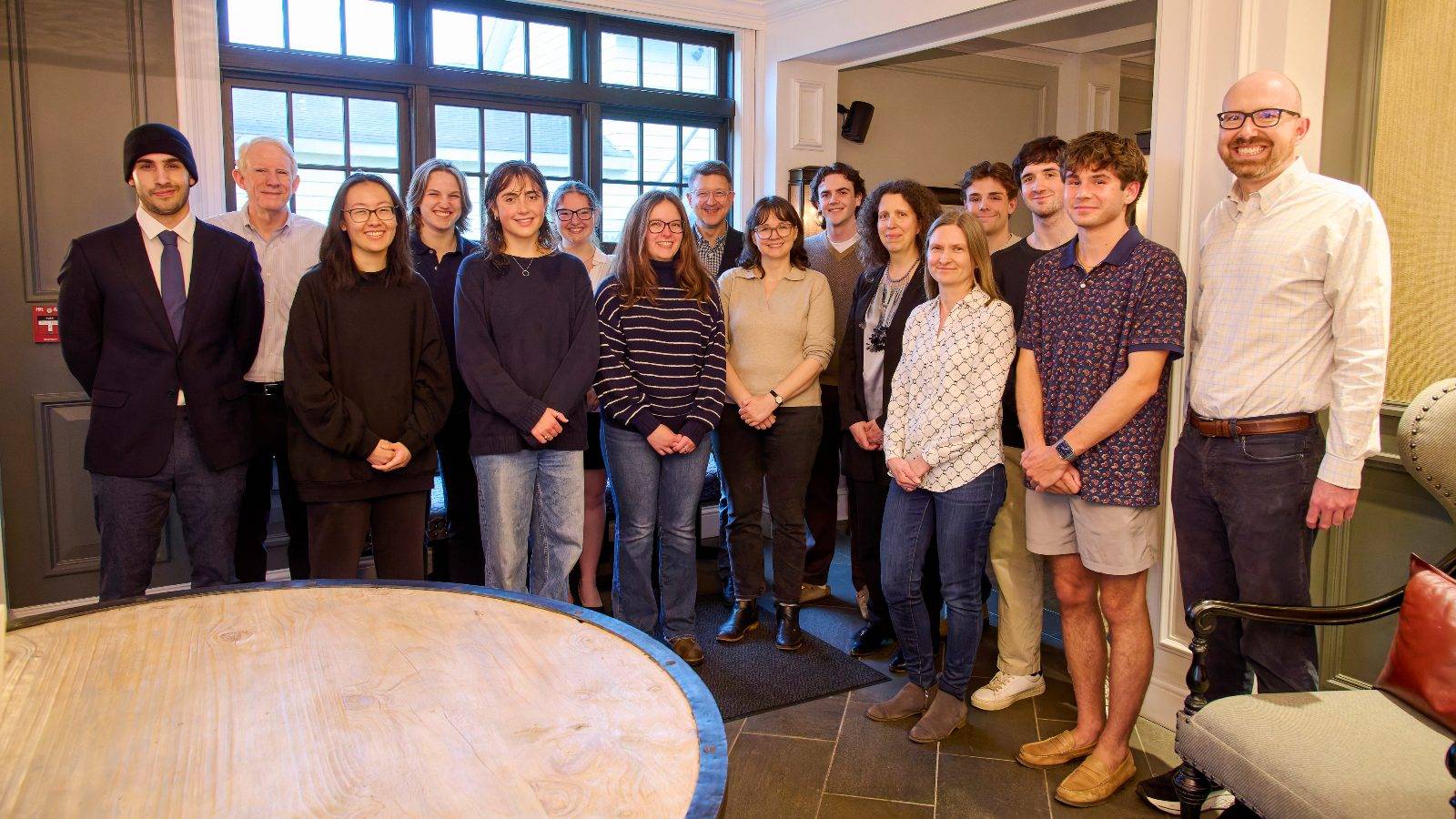 Group photo of summer research fellows and their faculty sponsors at the Colgate Inn May 6, 2025.