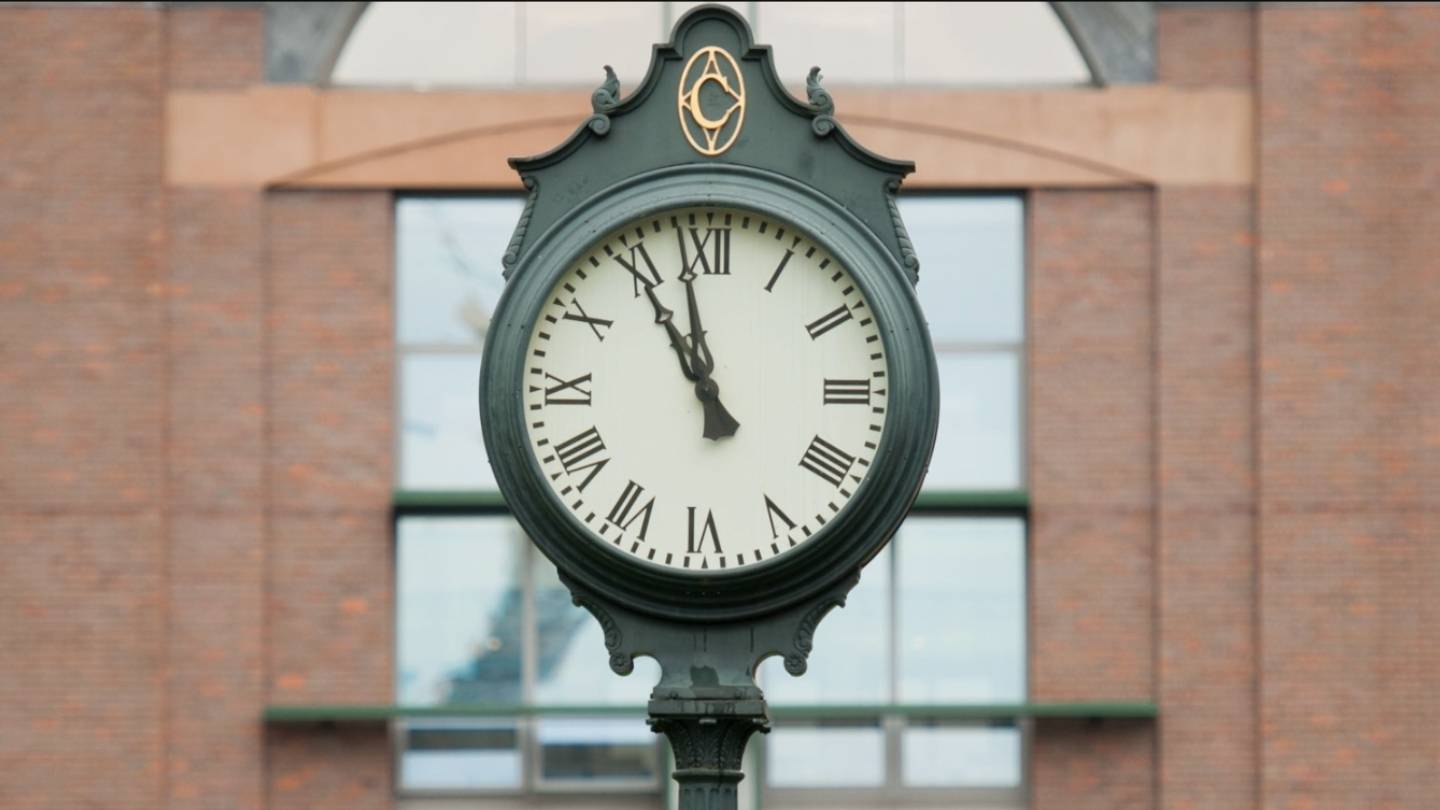 Photo of the clock on campus
