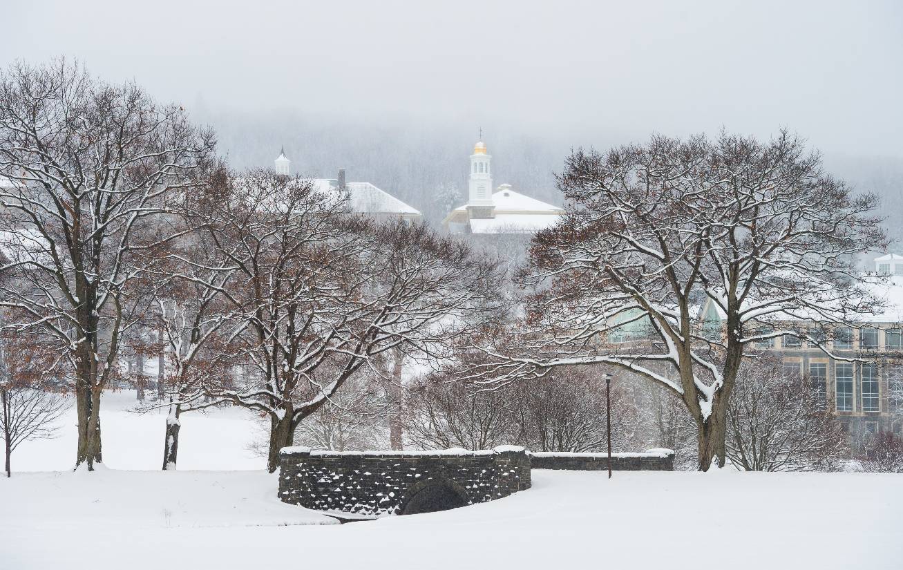 Photo of Colgate bridge in the winter snow.