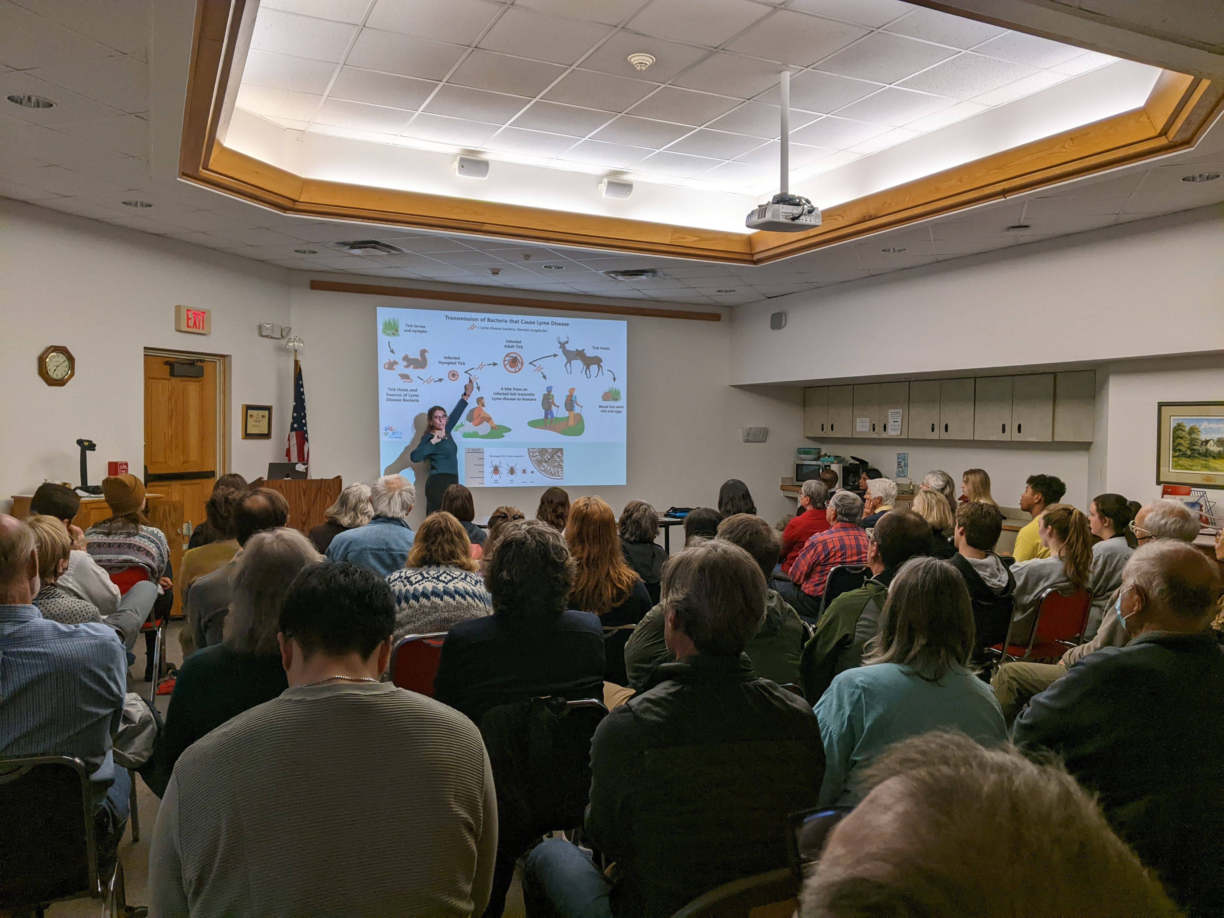 Panelists present information on ticks and Lyme disease April 5 at the Hamilton Public Library.