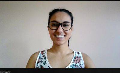 A screenshot of Meg DeSouza '23 on zoom working remotely for the The Young Scholars Liberty Partnerships Program 