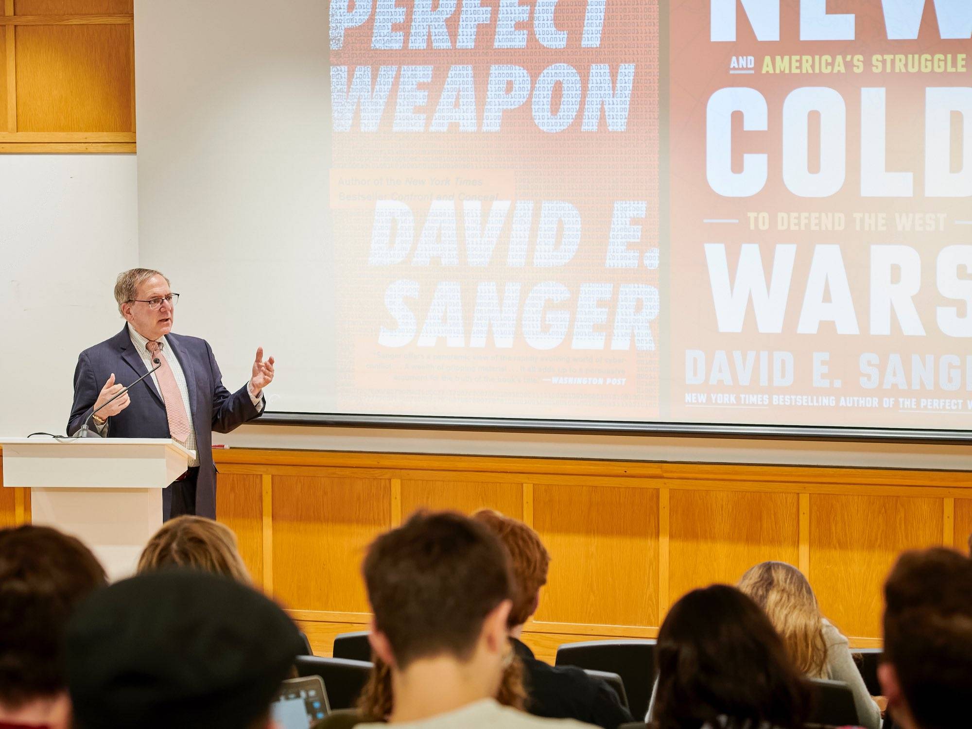 New York Times White House and national security correspondent David Sanger discusses his new book, New Cold Wars: China’s Rise, Russia’s Invasion, and America’s Struggle to Defend the West on March 26 in Persson Hall Auditorium for the Lampert Institute for Civic and Global Affair’s spring 2024 lecture series. 