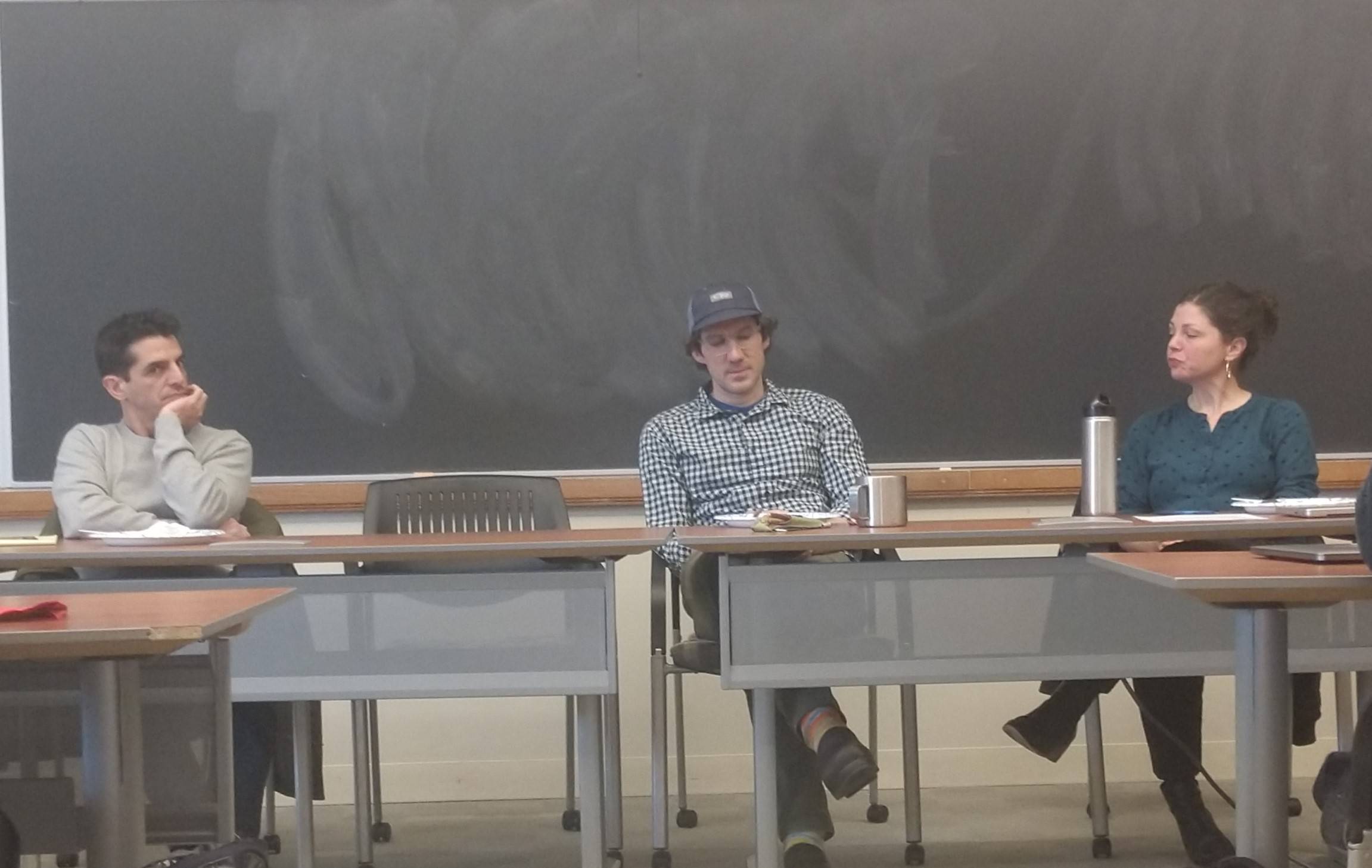 Panel for grad school info session (l-r): Professors Teo Ballvé, Mike Loranty, and Emily Mitchell-Eaton.