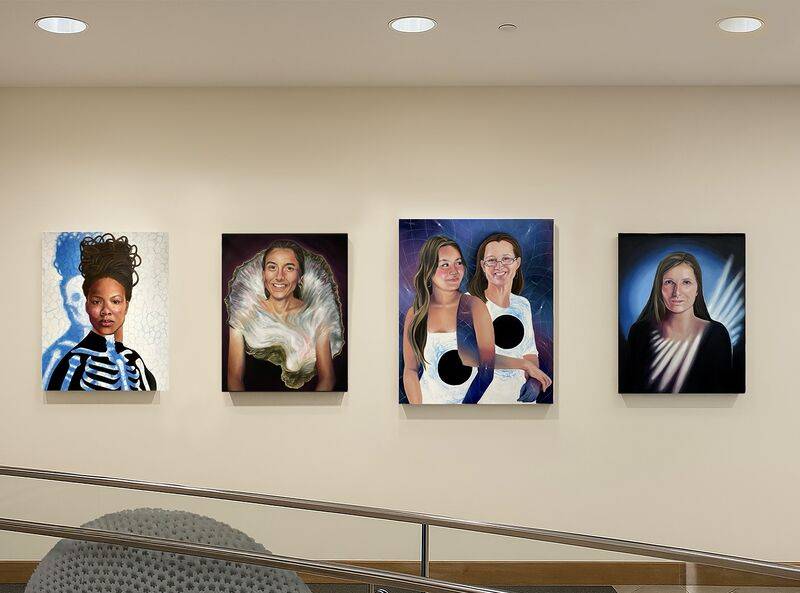 Student paining hanging in Ho Science Center