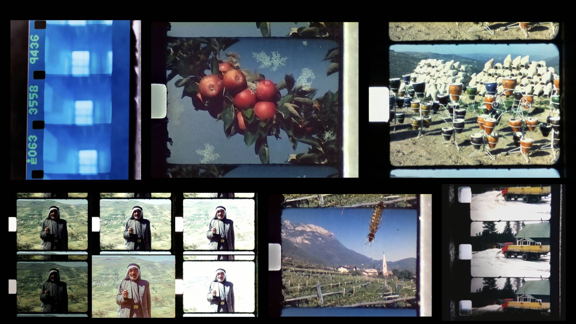 Collaged images of filmic material from the referenced Soviet film cannisters found in Amman