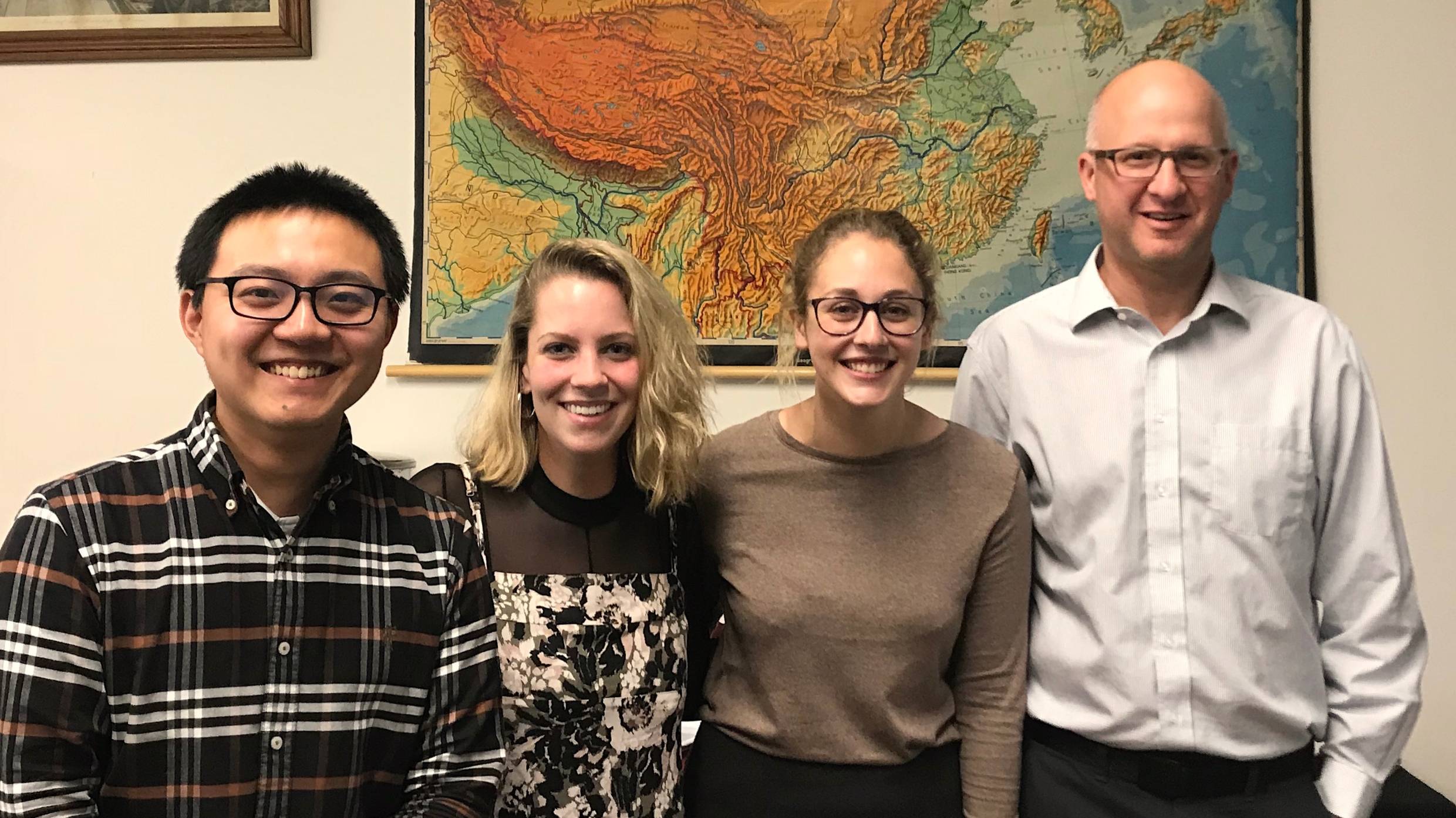 London History Study Group “Work-In-Progress” Award Winners, Zhelun Zhou ’20, Anna Pluff ‘20, Emily Goldson ‘20, and Professor Karn.