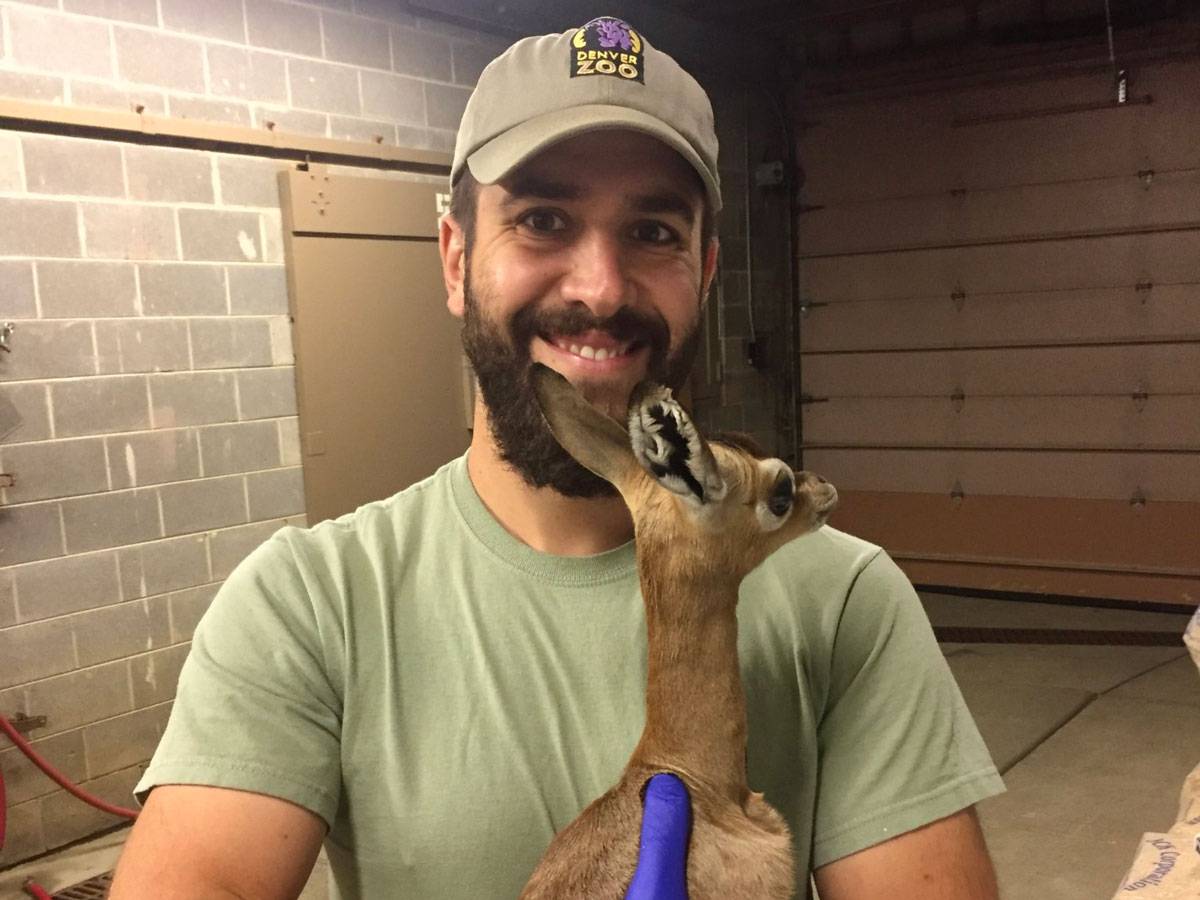 Photo of Matt Ardaiolo holding a baby animal while he worked as a zoo keeper.