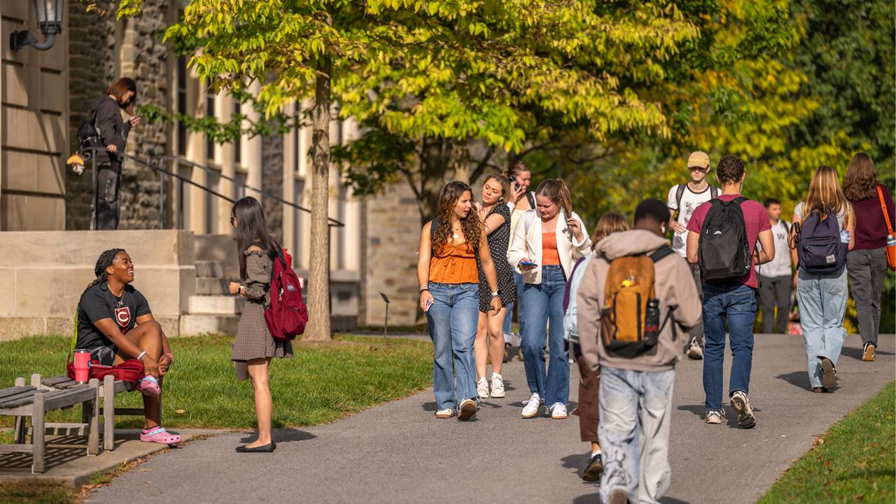 Students walking across campus