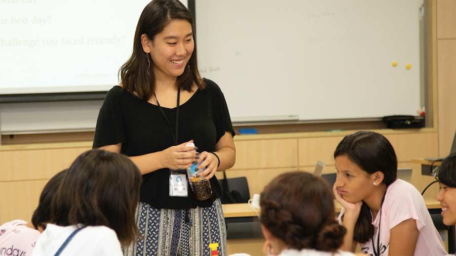 Yang working with her students at Sky Labo in Tokyo. 