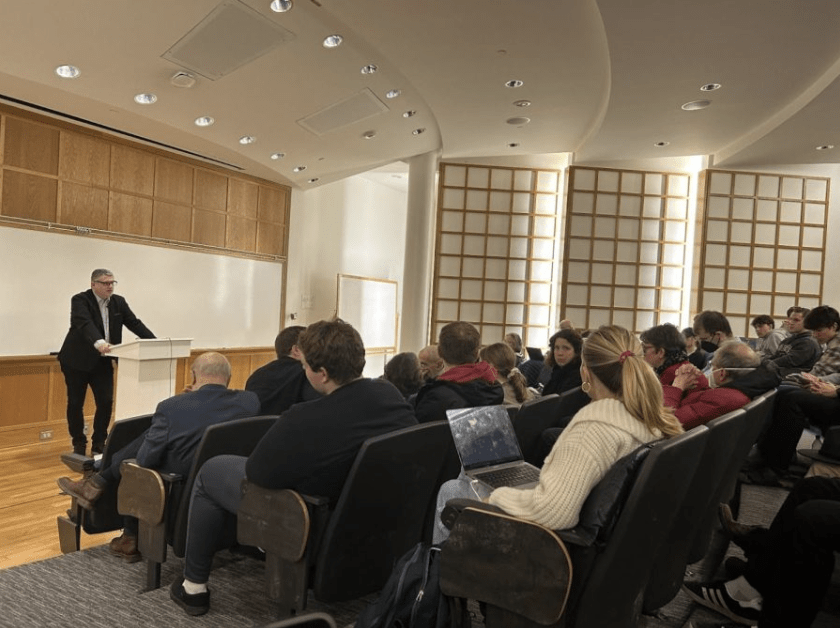 Mark Galeotti hosts a lecture and discussion with an audience in Persson Hall. Photo Credit the Maroon News.