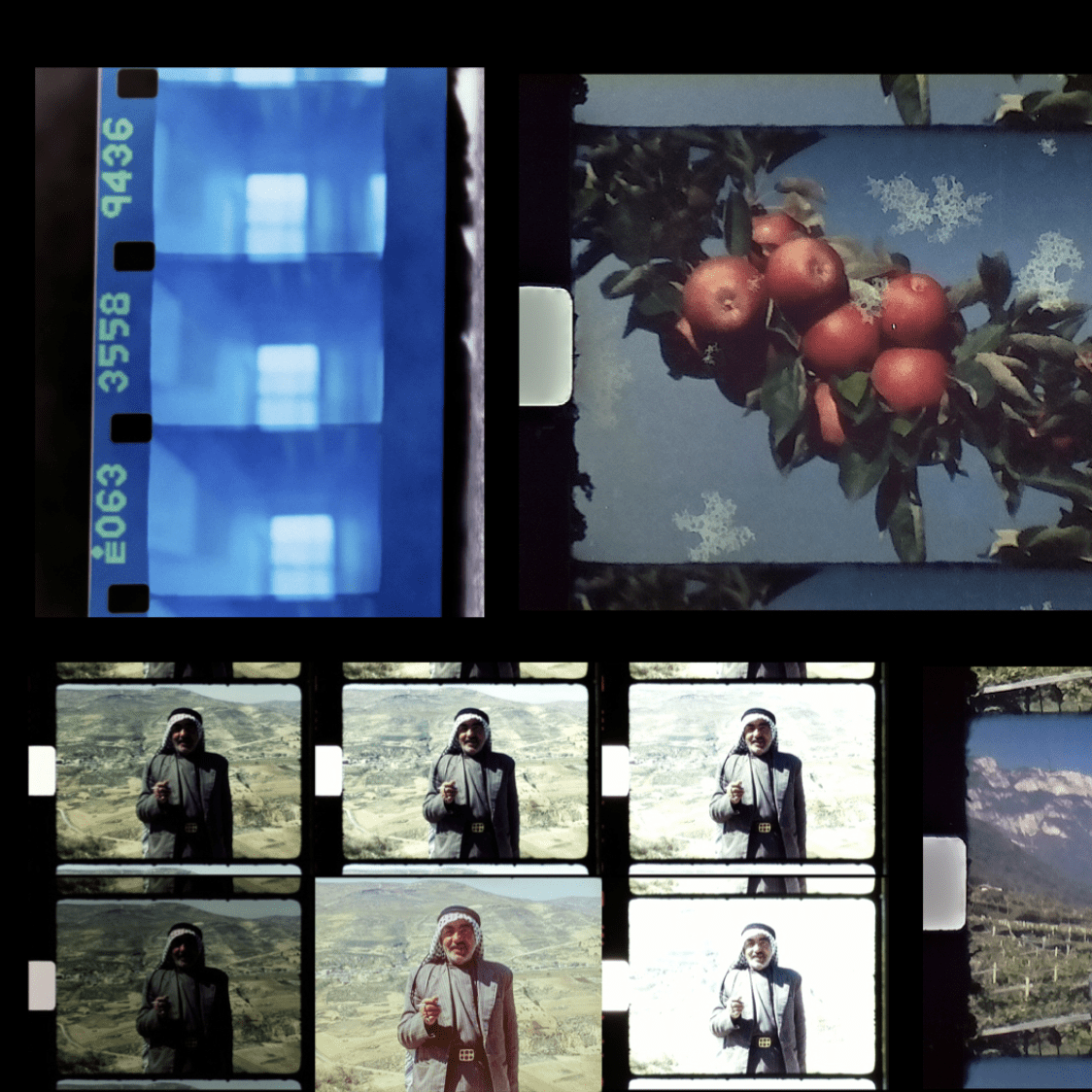 Collaged images of filmic material from the referenced Soviet film cannisters found in Amman