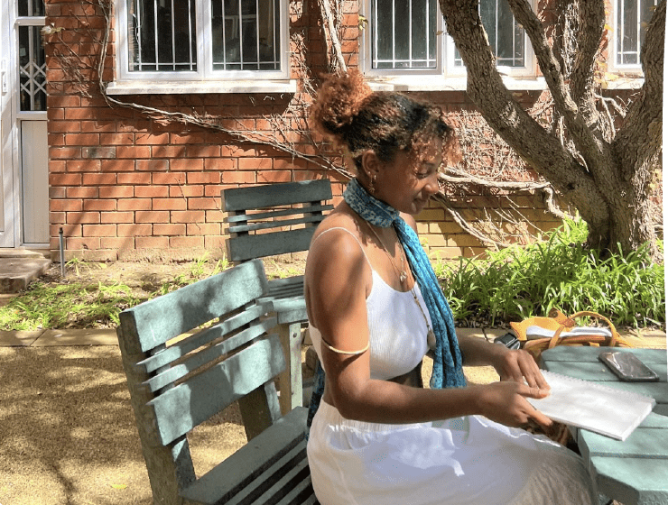 Sarafina Lewis in the environmental and geography department courtyard