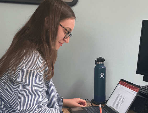 Sophie Smyth working at a computer