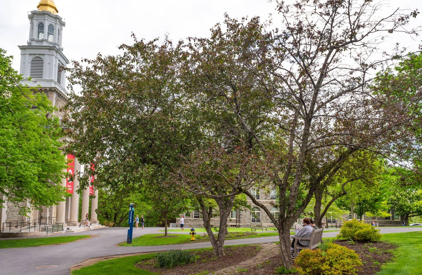 People outside the Chapel enjoying a nice spring day