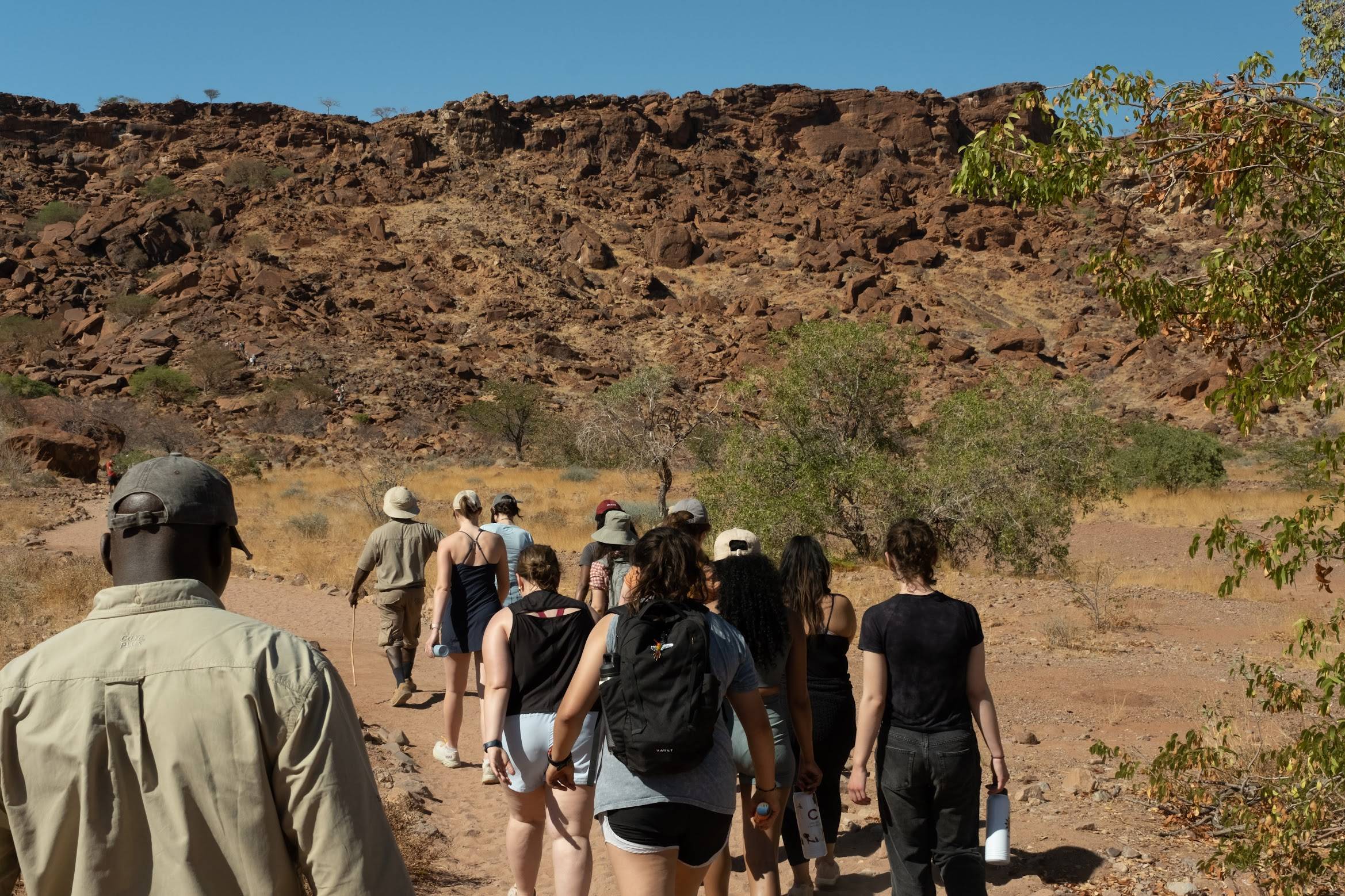 Students hiking at the Waterberg in Namibia. 
