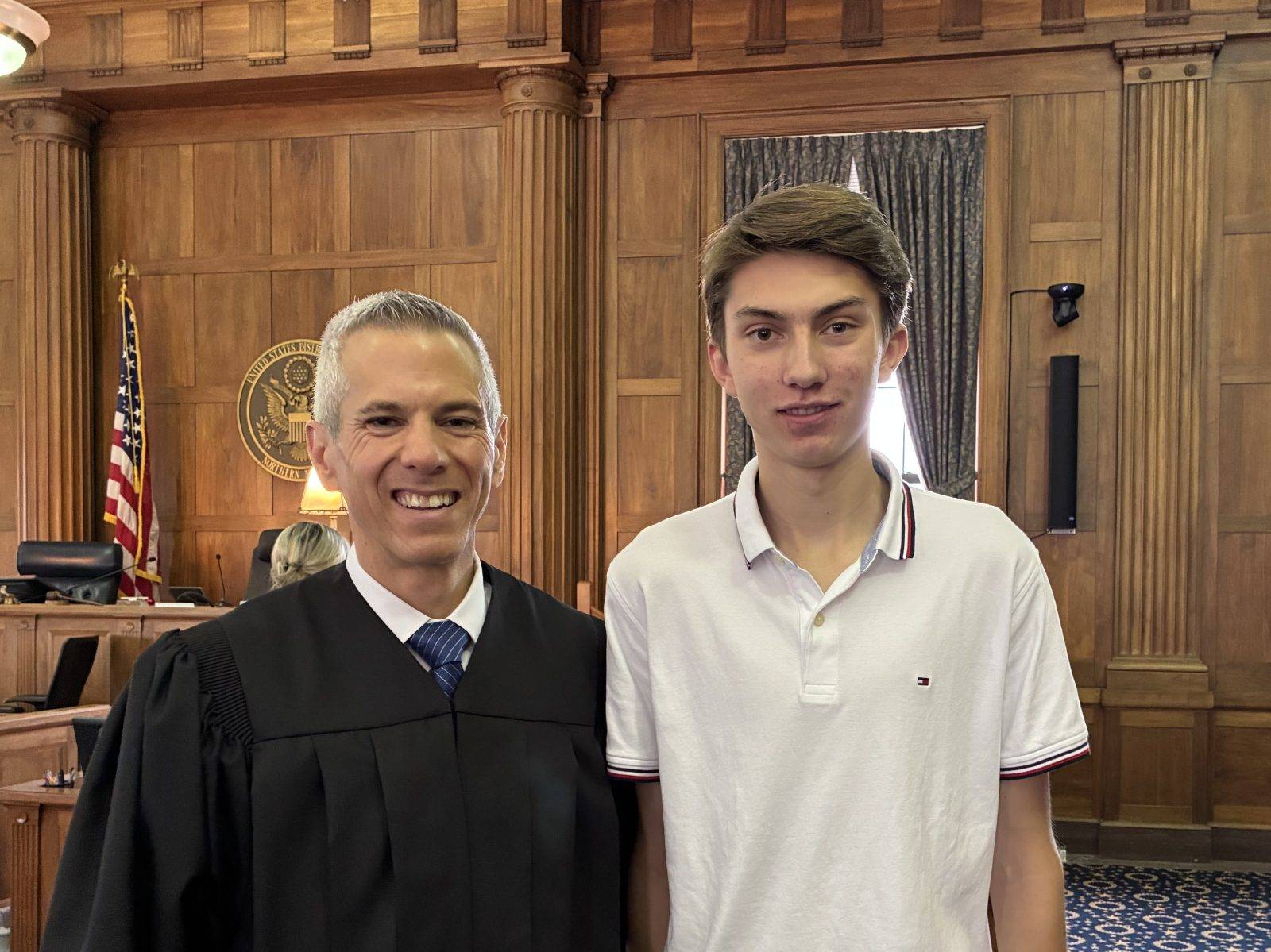 Summer Field School Fellow Thomas Rivier ’28 met United States District Judge Anthony J. Brindisi during a naturalization ceremony as part of his work with the Mohawk Valley Resource Center for Refugees in Utica, NY.